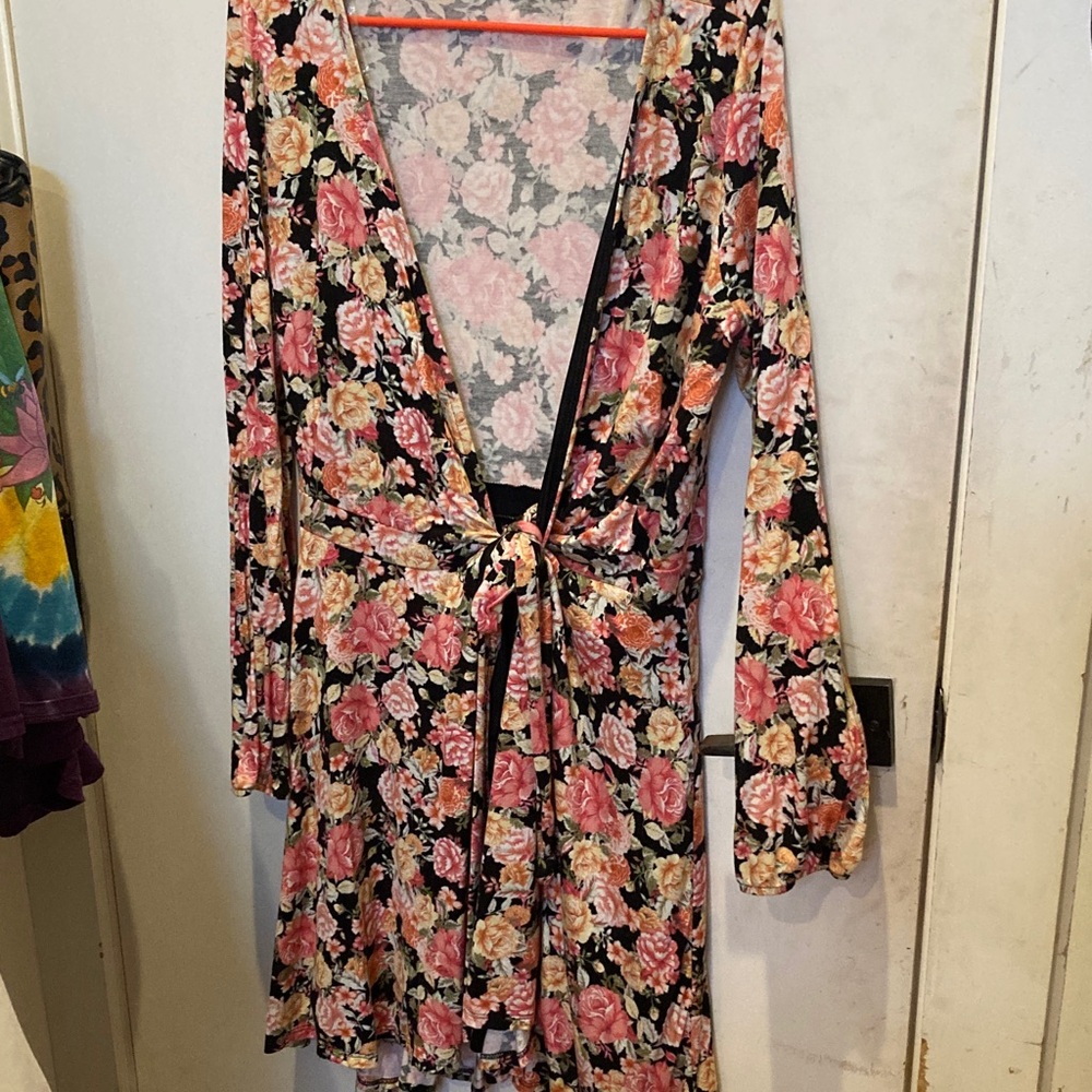 Floral Long Sleeve Wrap Dress